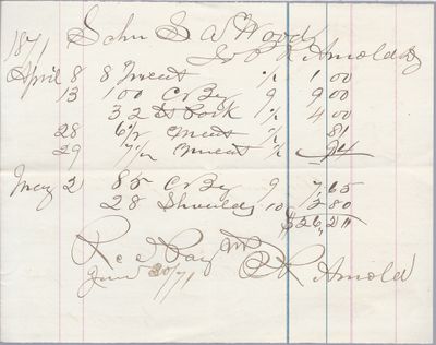 P. R. Arnold to S. A. Wood, Accounts