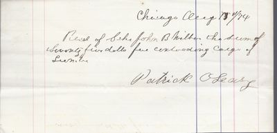 Patrick O'Leary to John B. Wilbor, Receipt