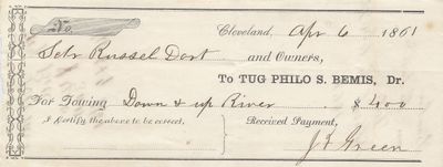 Philo S. Bemis, Tug to Russell Dart, Receipt