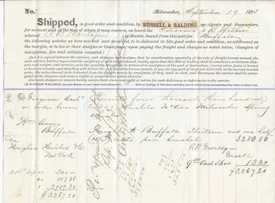 Russell & Balding to John B. Wilbor, Bill of Lading