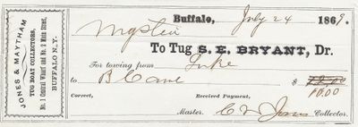 S, E. Bryant, Tug to Mystic, Receipt