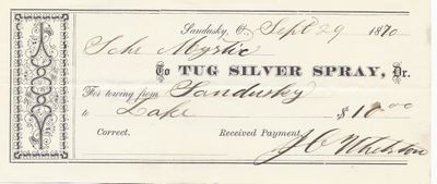 Silver Spray, Tug to Mystic, Receipt