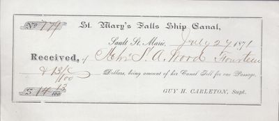 St. Mary' Falls Ship Canal to S. A. Wood, Receipt