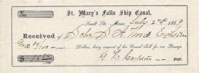 St. Mary' Falls Ship Canal to S. A. Wood, Receipt