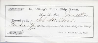 St. Mary' Falls Ship Canal to S. A. Wood, Receipt