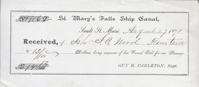 St. Mary' Falls Ship Canal to S. A. Wood, Receipt