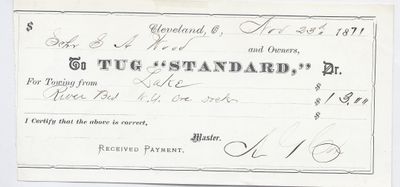 Standard, Tug to S. A. Wood, Receipt