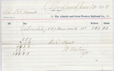 The Atlantic and Great Western Railroad Co. to S. A. Wood, Receipt