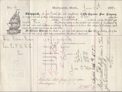 The Keystone Iron Company to Jura, Receipt