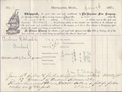 The Keystone Iron ompany to S. A. Wood, Receipt