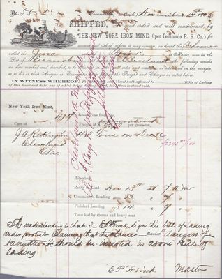 The New York Iron Mine to Jura, Bill of Lading