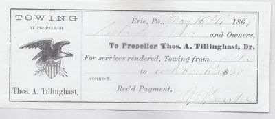 Thomas A. Tillinghast, Tug to S. A. Wood, Receipt