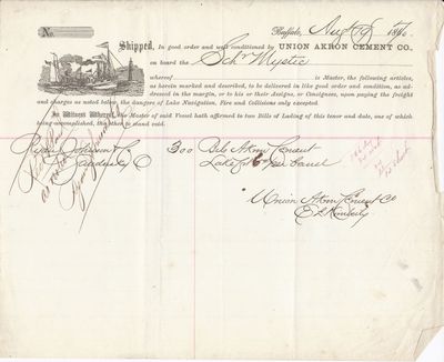 Union Akron Cement Co. to Mystic, Bill of Lading