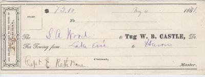 W. B. Castle, Tug to S. A. Wood, Receipt