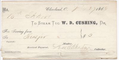 W. D. Cushing, Tug to S. A. Wood, Receipt