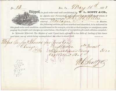 W. L. Scott & Co.  to John B. Wilbor, Bill of Lading