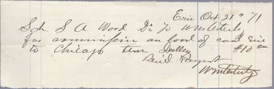 W. Mileiterly to S. A. Wood, Receipt