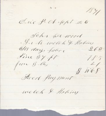 Welch & Robins to S. A. Wood, Receipt