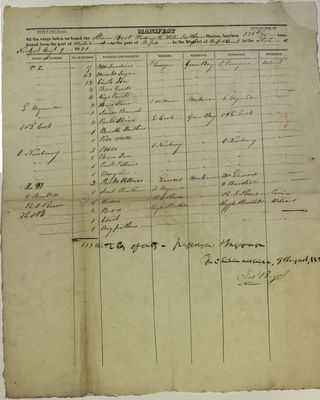 Steamboat Walk-in-the-water, Manifest, 9 August 1821