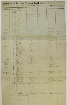 General Jackson, Manifest, 3 October 1825