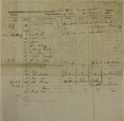 Utica, Manifest, 19 May 1833