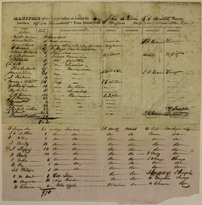 John Kenzie, Manifest, 18 September 1834