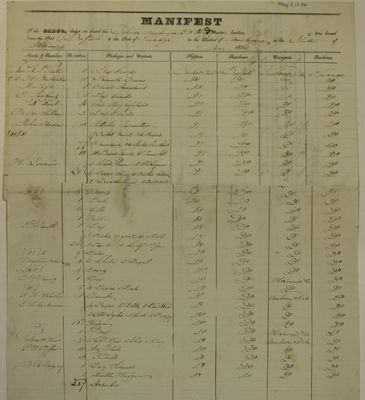 Michigan, Manifest, 8 May 1836