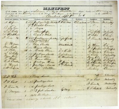 G. S. Weeks, Manifest, 9 September 1836