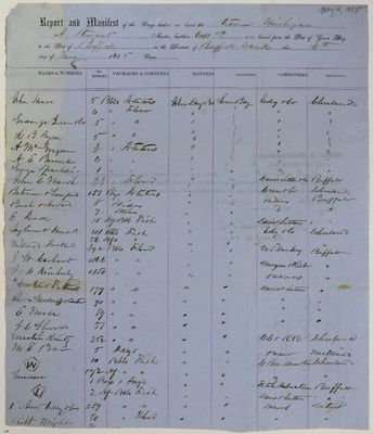 Michigan, Manifest, 16 May 1855