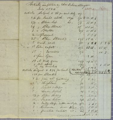 Charles Ermatinger, Invoice, July 1824