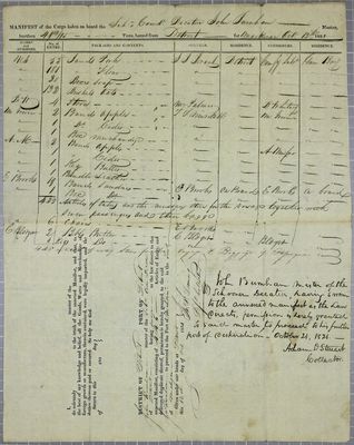 Commodore Decatur, Manifest, 12 October 1821