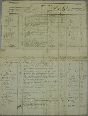 Mariner, Manifest, 25 October 1828