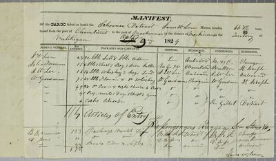 Detroit, Manifest, 9 October 1829