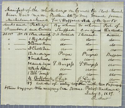 Manifest, sloop Hannah, 3 July 1817