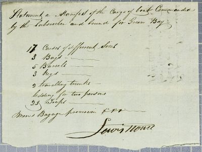 Manifest, boat, Lewis Nonce, 19 August 1817