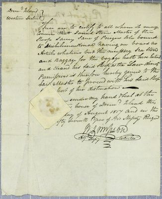 Manifest, sloop Saucy Jane, 20 August 1817