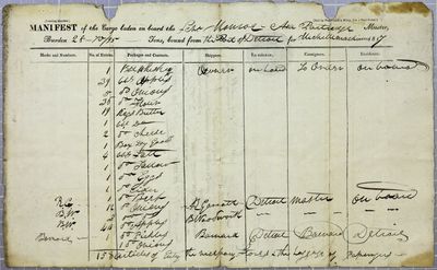 Manifest, schooner Monroe, 10 October 1817