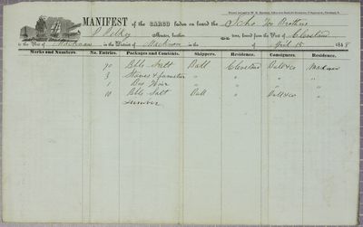 Manifest, schooner Two Brothers, 15 April 1848