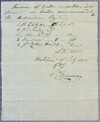 Manifest, boat, Charles O. Ermatinger, 18 July 1818