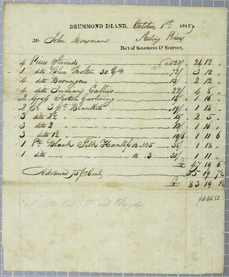 Invoice, John Dousman, 1 October 1818