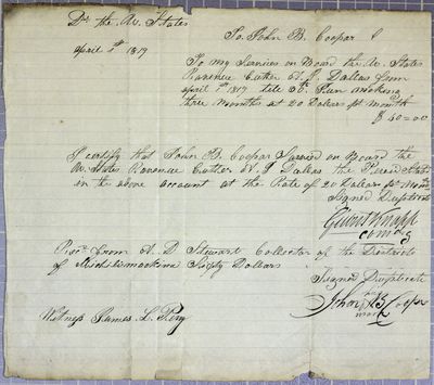 Receipt, John B. Cooper, 1 April 1819