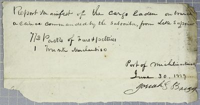 Manifest, canoe, Josiah S. Briggs, 30 June 1819