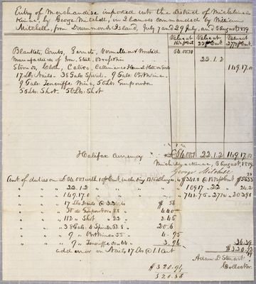 Invoice, 2 canoes, George Mitchell, 6 August 1819