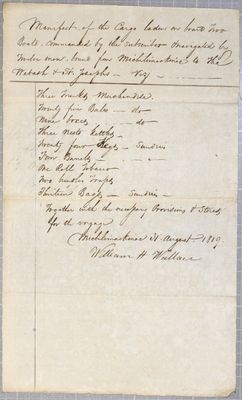 Manifest, two boats, William H. Wallace, 31 August 1819