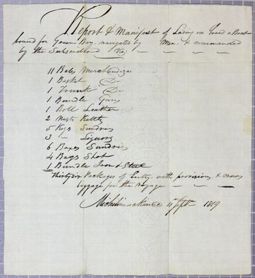 Manifest, boat, Jaques Portier, 11 September 1819