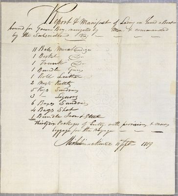 Manifest, boat, Jacques Portier, 11 September 1819