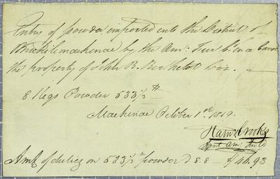 Manifest, canoe, American Fur Company, Invoice, 1 October 1819