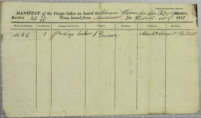 Manifest, schooner Widow's Son, 7 October 1819