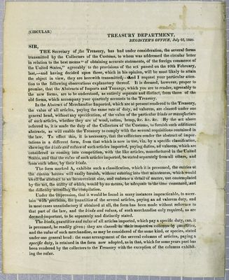 Treasury Department, Circular, 22 July 1820