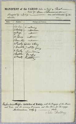 Holiday, Manifest, 30 July 1822